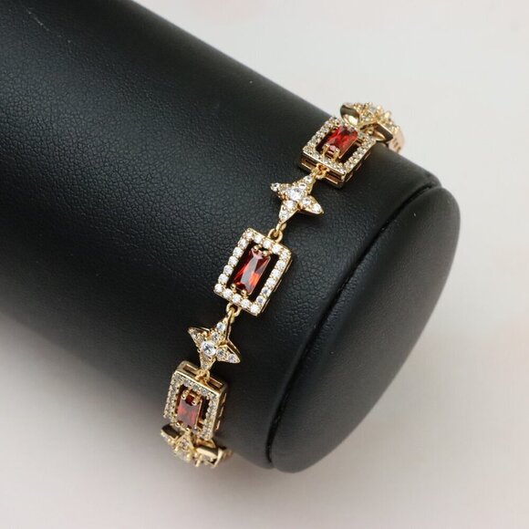"Rose Gold Bracelet with Red Baguette Stones and Star CZ Links, XPBL0818 - Picture 1 of 12